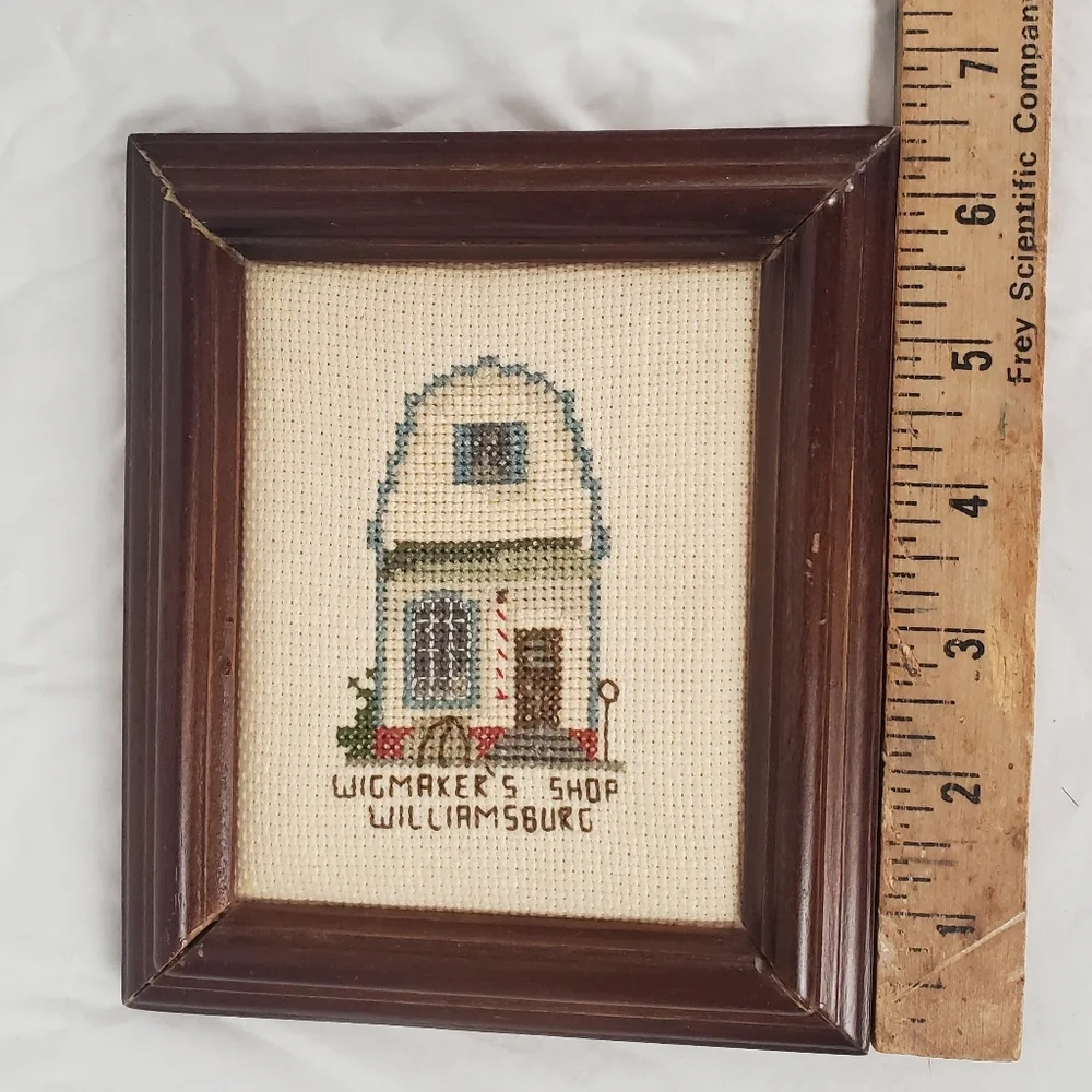 Framed Colonial Williamsburg Wigmaker's Shop Needlepoint Art - Picture 5 of 5
